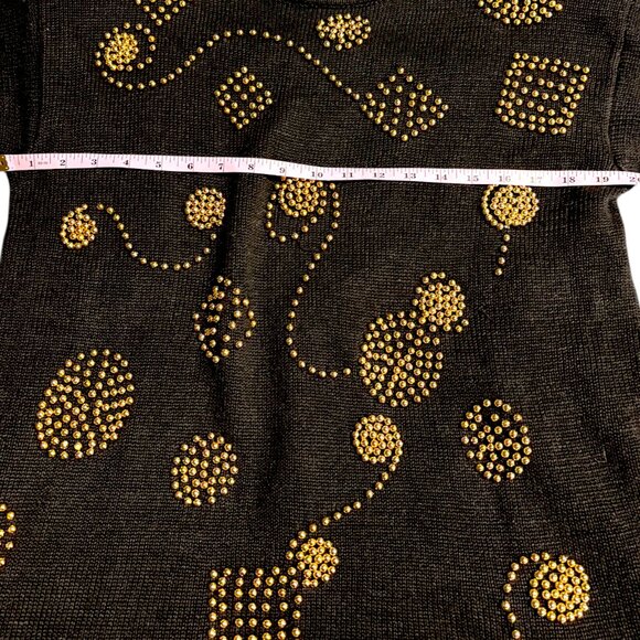 Sarah Morgan Vintage Black Knit Gold Beading Tunic Sweater Dress sz S - Picture 9 of 12